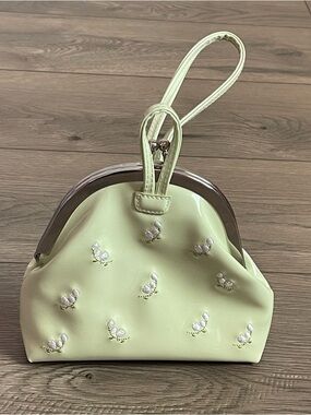 Vintage Gymboree 2003 Tea Party Light Green Embroidered Flowers Kiss Lock Purse